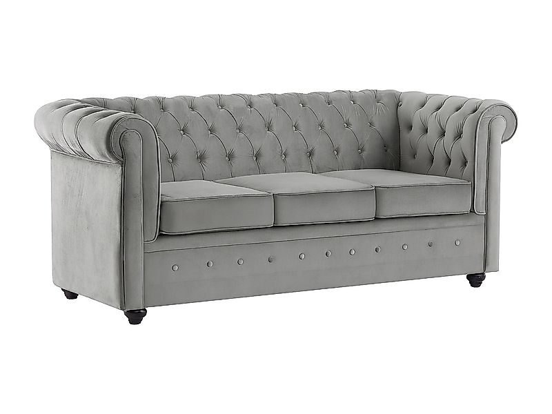 Sofa mit Schlaffunktion 3-Sitzer - Samt - Hellgrau - CHESTERFIELD günstig online kaufen