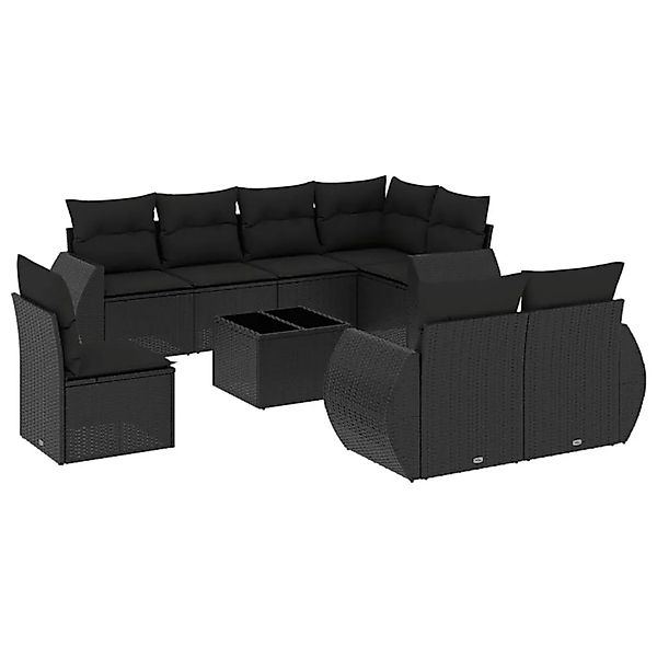 vidaXL 9-Tlg Garten-Sofagarnitur mit Kissen Schwarz Poly Rattan 3221644 günstig online kaufen