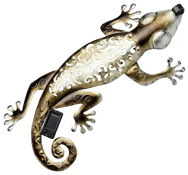 Solar Wandleuchte Gecko LED Beleuchtung Metall Gold Außen-Wanddeko 24x50cm günstig online kaufen