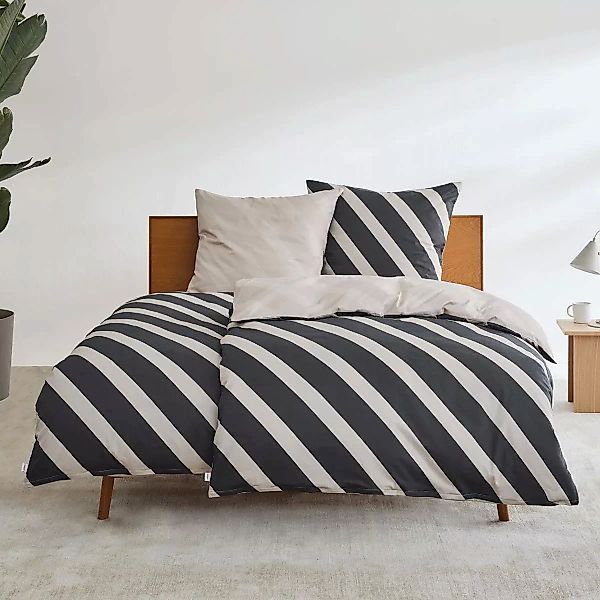 Bettwäsche s.Oliver Mako Satin 5047-820 Natur Schwarz Streifen 135x200 günstig online kaufen