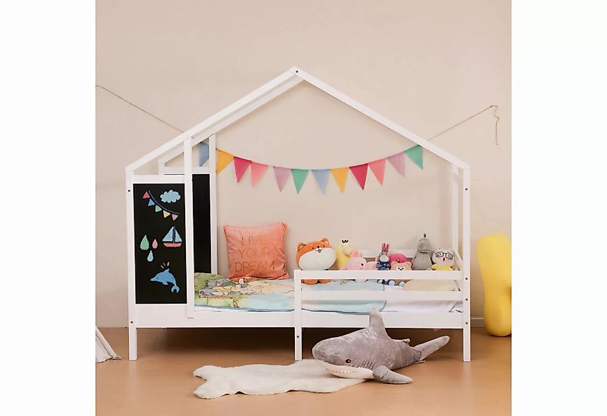 JINPALAY Kinderbett Hausbett aus Kiefer mit Rausfallschutz und Tafel 90 X 1 günstig online kaufen