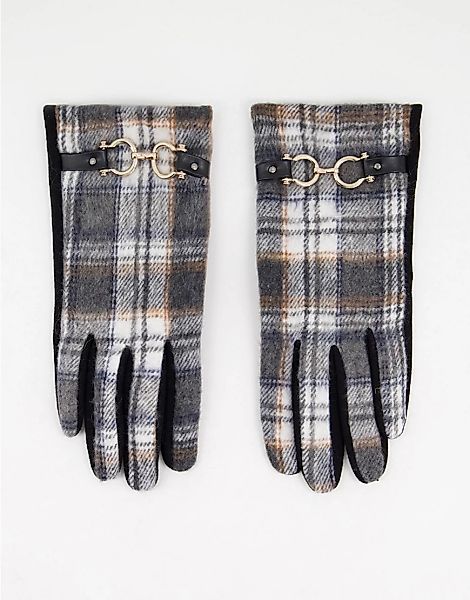 Boardmans – Handschuhe aus Bouclé in Schwarz kariert mit Kettendetail günstig online kaufen