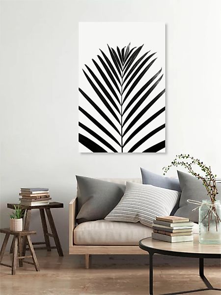 Poster / Leinwandbild - Minimal Palm Leaf - Black & White Edition günstig online kaufen