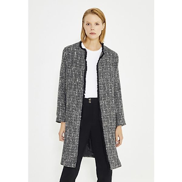 Just Like You  Jacken Lange Damenjacke aus schwarzem Tweed mit Rundhalsauss günstig online kaufen