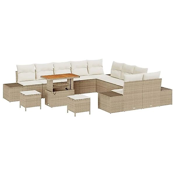 vidaXL Gartensofa-Set mit Kissen mit Speicher 13 Stk Beige Poly Rattan 3364 günstig online kaufen