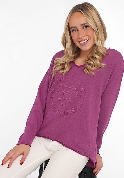 Zwillingsherz Sweatshirt "Positive Mind" ausgefranster V-Ausschnitt, Used L günstig online kaufen