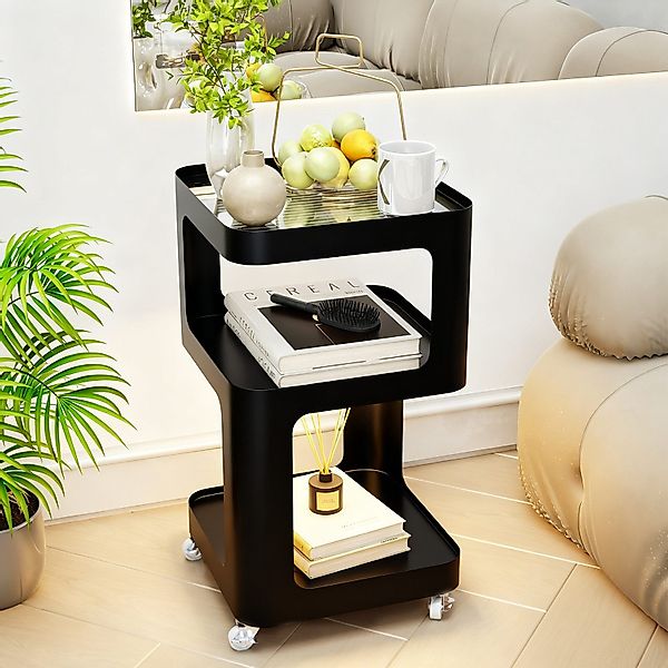 TWSOUL Beistelltisch Nachttisch Metallrahmen+Glasplatte, Sensor-LED&Rollen, günstig online kaufen