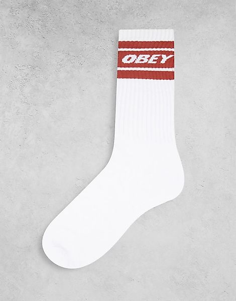 Obey – Cooper II – Socken in Weiß mit Band in Rot günstig online kaufen