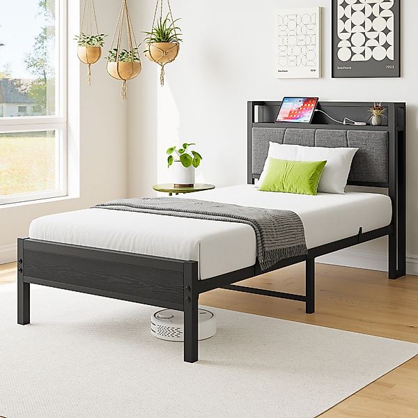STILVORA Jugendbett Metallbett 90x200 Gepolstertes Kopfteil günstig online kaufen