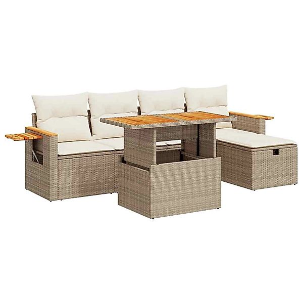 vidaXL 6-Tlg Garten-Sofagarnitur mit Kissen Beige Poly Rattan 3328129 günstig online kaufen
