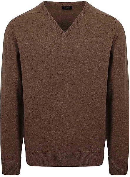 William Lockie V-Ausschnitt Pullover Lammwolle Mocha - Größe M günstig online kaufen
