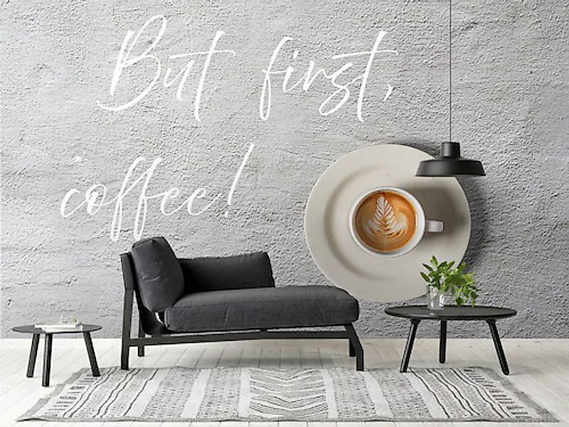 A.S. Création Vliestapete »Spruch Grau Weiß Fototapete „But first, coffee!“ günstig online kaufen