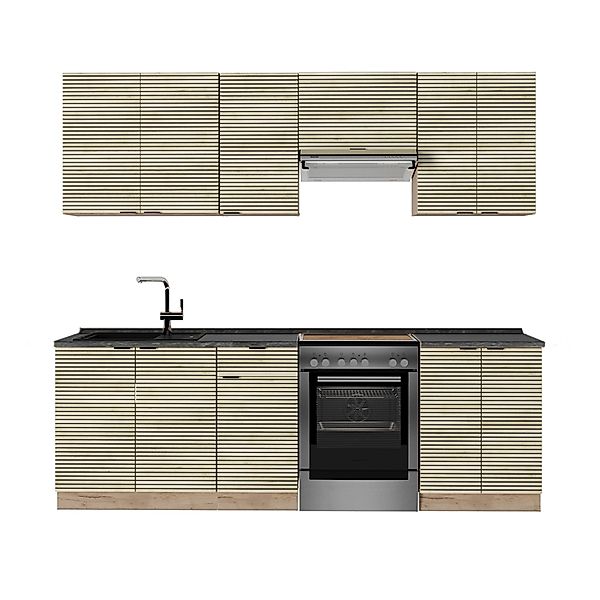 Vicco Fame-Line Küchenzeile Eiche Paneel/Goldkraft Eiche 240 cm AP Anthrazi günstig online kaufen