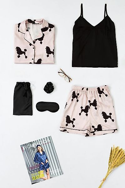 For You Moda Pyjama 6-teiliges Satin-Hunde-Print-Pyjama-Set günstig online kaufen