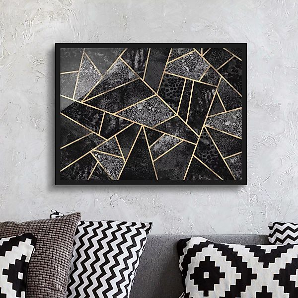 Bild mit Rahmen Abstrakt - Querformat Graue Dreiecke Gold günstig online kaufen