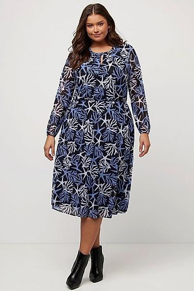 Ulla Popken Midikleid Meshkleid Korallen A-Linie Rundhals Langarm günstig online kaufen