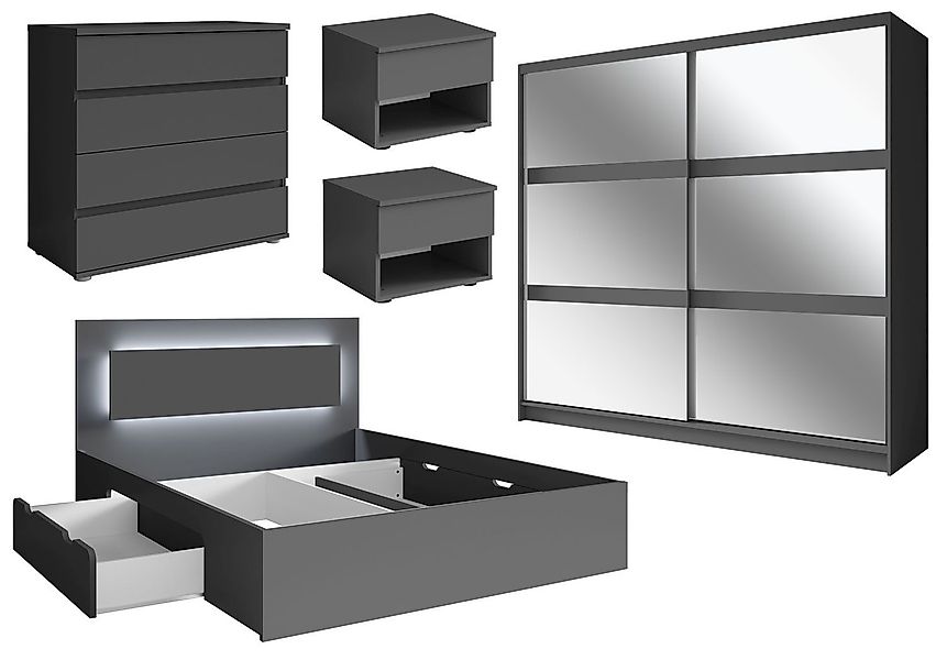 Feldmann-Wohnen Komplettschlafzimmer Fino, (5-teilig, 1 Schiebetürenschrank günstig online kaufen
