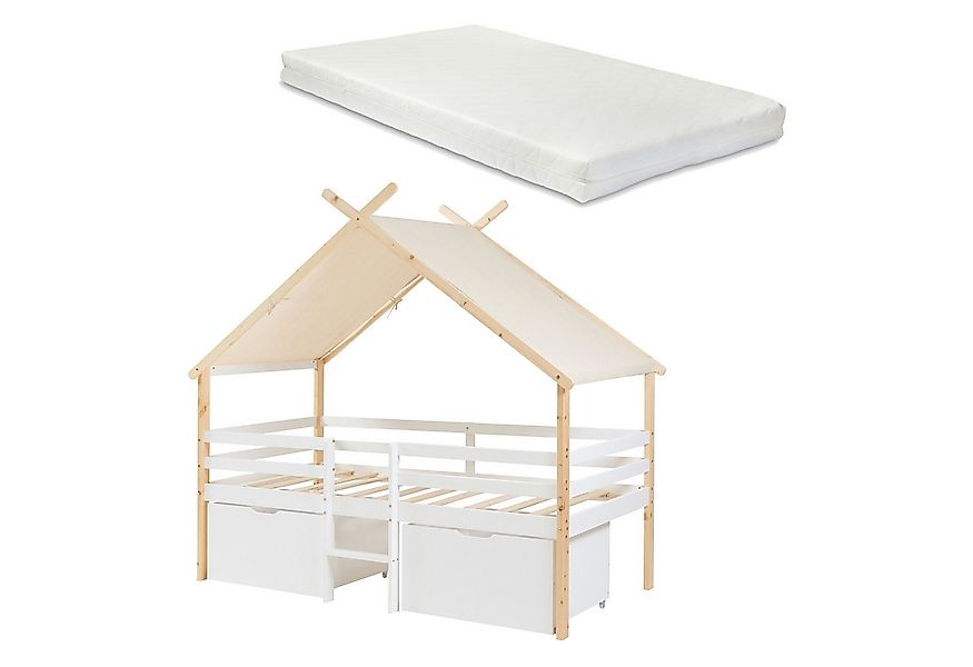 en.casa Kinderbett, »Surnadal« Haus-Optik mit Rausfallschutz 90x200cm Weiß/ günstig online kaufen