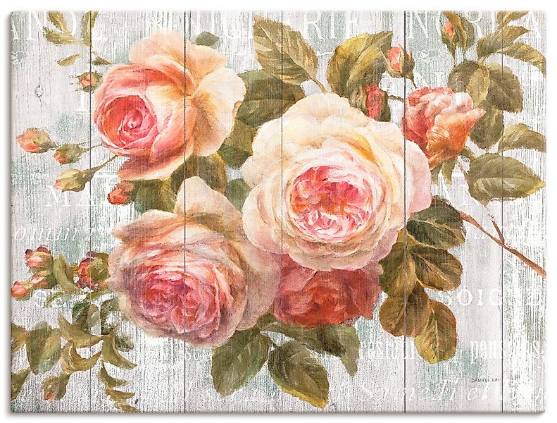 Artland Wandbild »Vintage Rosen auf Holz«, Blumen, (1 St.), als Leinwandbil günstig online kaufen