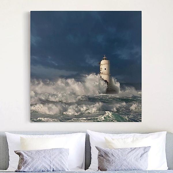 Leinwandbild Leuchtturm - Quadrat Leuchtturm auf Sardinien günstig online kaufen
