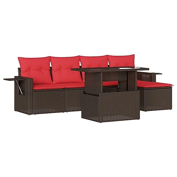 vidaXL 6-Tlg Gartensofa-Set mit Kissen Braun Polyrattan 3267874 günstig online kaufen