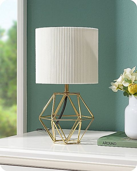 EDISHINE Nachttischlampe mit rautenförmigem Metallfuß, LED wechselbar, 2700 günstig online kaufen