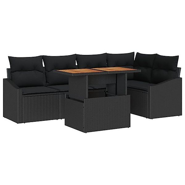 vidaXL Loungesofa 6-tlg. Garten-Essgruppe mit Kissen Schwarz Poly Rattan, 6 günstig online kaufen