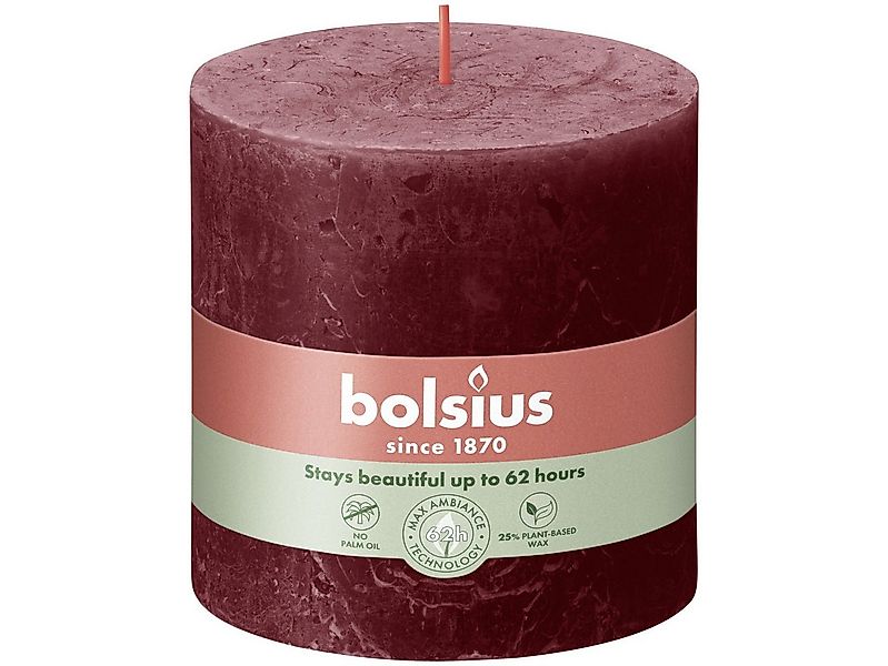 Bolsius Stumpenkerze Bolsius Rustik Stumpenkerze samtrot, Höhe: 10 cm günstig online kaufen