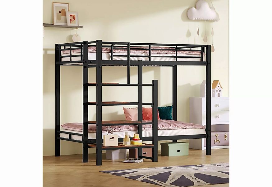 WISHDOR Etagenbett Metallbett, Kinderbett, ausgestattet mit Regalen Stufenl günstig online kaufen