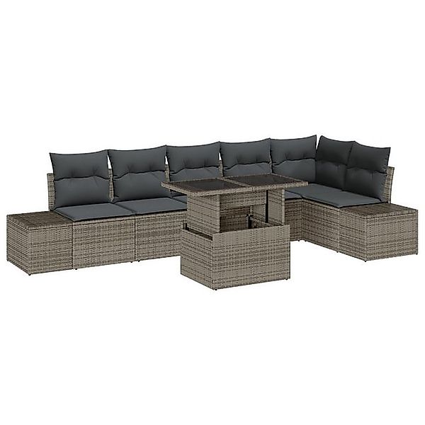 vidaXL Loungesofa 7-teiliges Garten Sofa Set mit Kissen Grau Poly Rattan, 7 günstig online kaufen