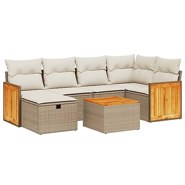 vidaXL 7-Tlg Garten-Sofagarnitur mit Kissen Beige Poly Rattan 3265741 günstig online kaufen