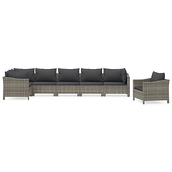 vidaXL 7-Tlg Garten-Lounge-Set mit Kissen Grau Poly Rattan 3187284 günstig online kaufen