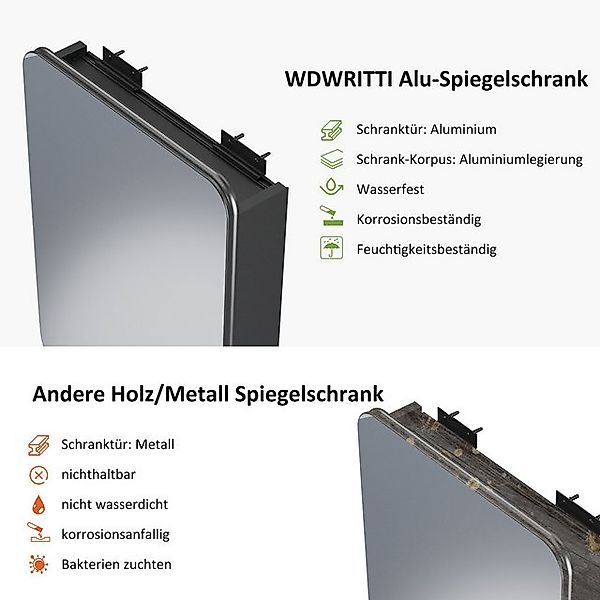 WDWRITTI Spiegelschrank Rechteckig Aluminium Wandschrank Hängeschrank Badsc günstig online kaufen