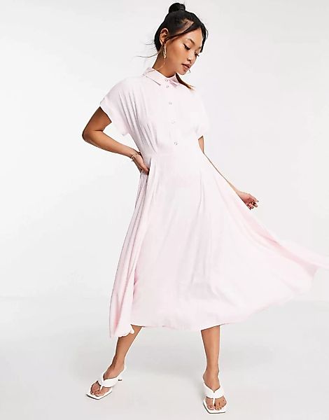 Closet London – Kurzärmliges Midi-Hemdkleid in Rosa mit Kristallknöpfen und günstig online kaufen