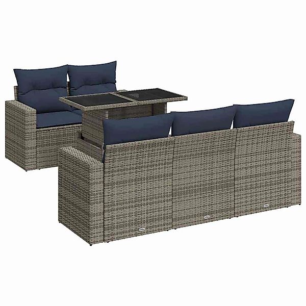 vidaXL 6-Tlg Garten-Sofagarnitur mit Kissen Grau Poly Rattan Akazie 3326252 günstig online kaufen