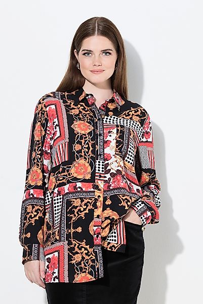 Ulla Popken Hemdbluse Hemdbluse Landhausmuster Hemdkragen günstig online kaufen