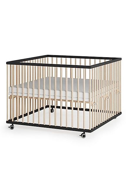 Sämann Babybett Laufgitter 100x100 cm mit Matratze SleepPlus schwarz/natur günstig online kaufen