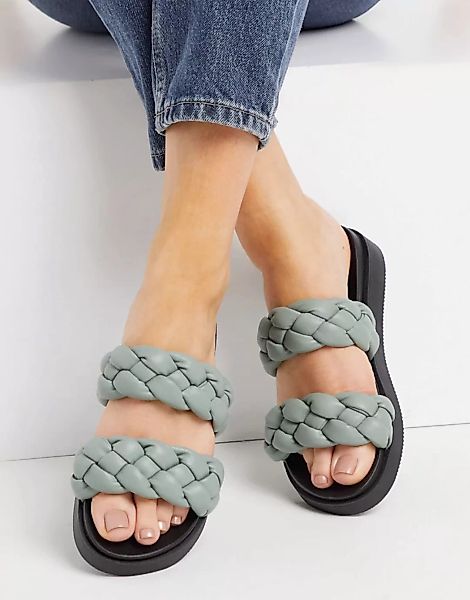New Look – Flache Sandalen mit geflochtenem Riemen in Hellgrün und dicker S günstig online kaufen