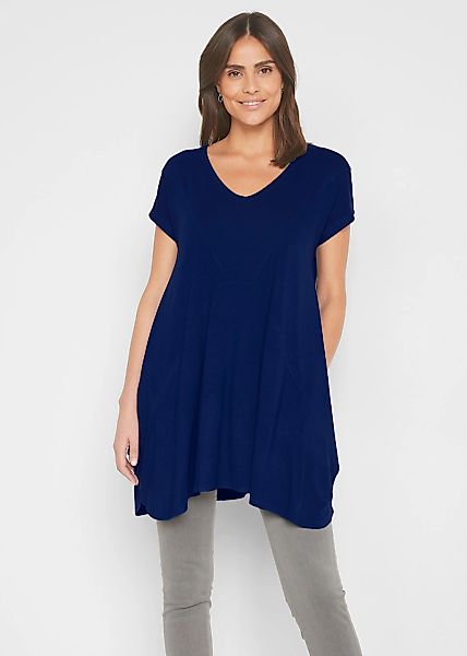 bonprix Longshirt A-Linie Passform, mit Eingrifftaschen, tiefer Rundhalsaus günstig online kaufen
