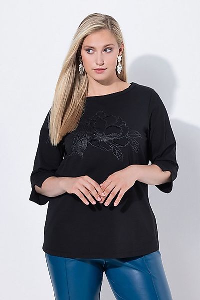 Ulla Popken Longsleeve Shirt Blüte U-Boot-Ausschnitt Langarm günstig online kaufen