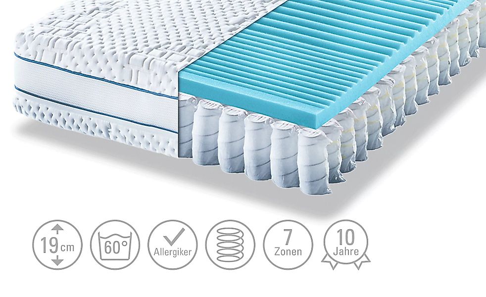 Möve Tonnentaschenfederkern-Matratze   Aqua Med T - weiß - 100 cm - 19 cm - günstig online kaufen