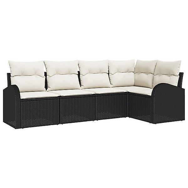 vidaXL Loungesofa 5-teiliges Garten Sofa Set mit Kissen Schwarz Kunst-Ratta günstig online kaufen