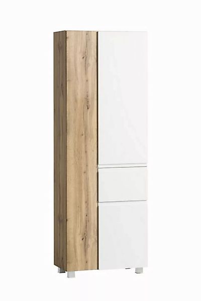 freiraum Seitenschrank Paris in weiß/ Wotaneiche, MDF - 65x180x35cm (BxHxT) günstig online kaufen