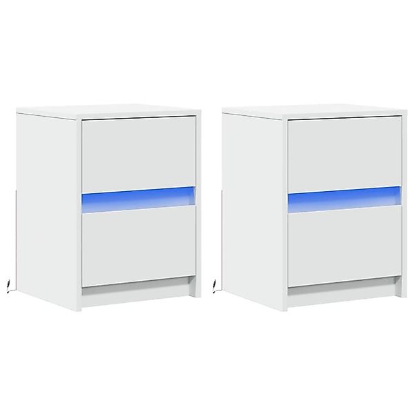 vidaXL Nachttische mit LED-Leuchten 2 Stk, Weiß Holzwerkstoff 852034 günstig online kaufen