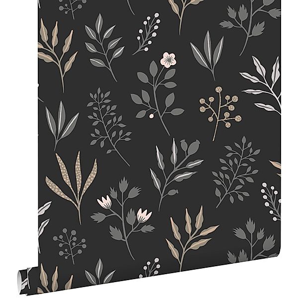 ESTAhome Tapete Blumenmuster Im Skandinavischen Stil Schwarz 53 Cm X 1005 C günstig online kaufen