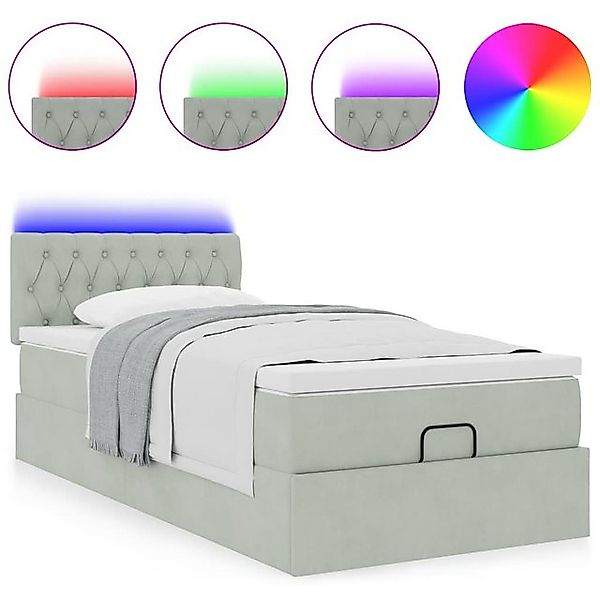 vidaXL Bett Ottoman-Bett mit Matratze & LEDs Hellgrau 90x200 cm Samt günstig online kaufen