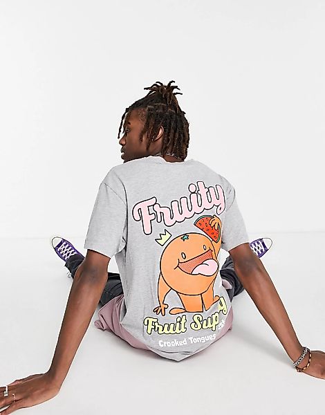 Crooked Tongues – T-Shirt in Grau mit „Fruity“-Print günstig online kaufen