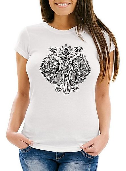 Neverless Print-Shirt Damen T-Shirt Mandala Elefant Elephant Slim Fit Boho günstig online kaufen