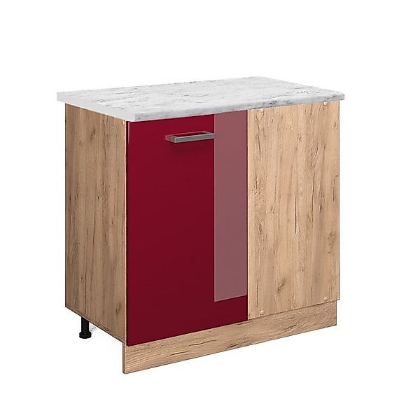 Vicco Eckunterschrank R-Line, Bordeaux Hochglanz/Goldkraft Eiche, 86 cm AP günstig online kaufen