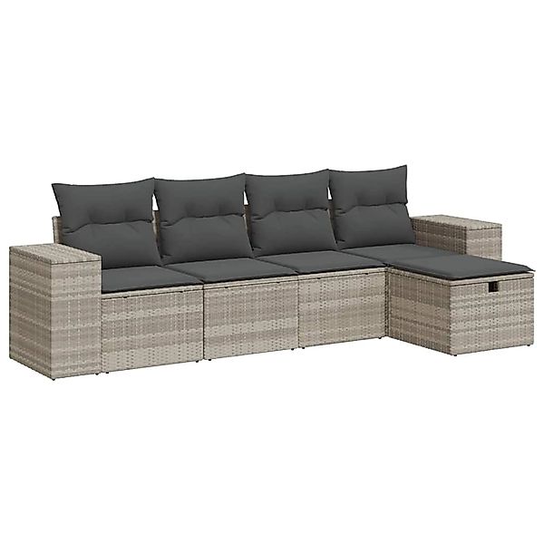 vidaXL 5-Tlg Garten-Sofagarnitur mit Kissen Hellgrau Poly Rattan 3325668 günstig online kaufen